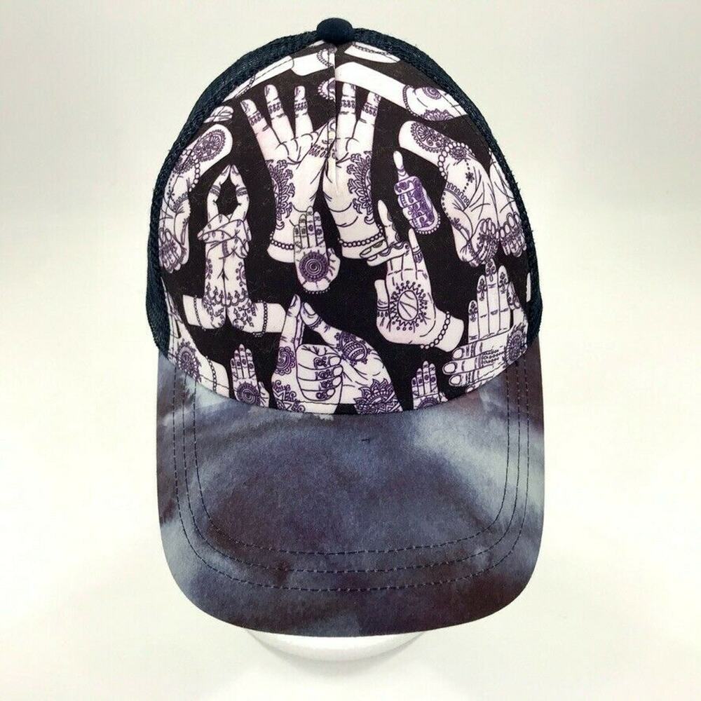 Turtle Fur Trucker Hat‎ Cap Mandala Hands Tie Dye Blue Gratitude is Contagious